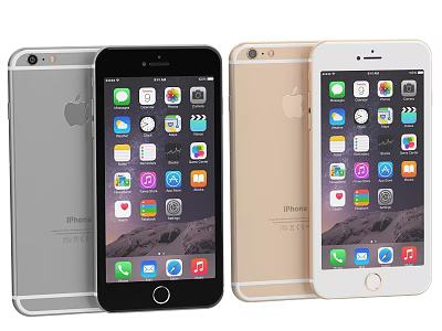 Apple iPhone 6 Series Smartphones in Black Gold Silver White with Apps on Screen 3d model