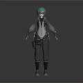 Green Haired Character In Tech Inspired Outfit With Biological Themed Backpack Design Elements