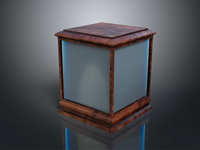 Classic Wooden Side Table With Square Top Glass Panels And Wooden Base 3d model