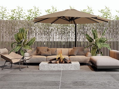 Outdoor Sofa Recliner Sofa Coffee Table Combination Two-Seat Sofa Three-Seat Sofa Plant Potted Plant model