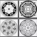 Ornate Decorative Floor Patterns Showcasing Four Different Intricate Black And White Designs 3d model