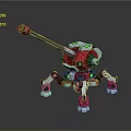 Mechanical Combat Weapon With Red And White Spider Legs And Cannon Barrel