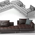 Brown Leather Modular Sofa Design With Multiple Cushions And Angles 3d model