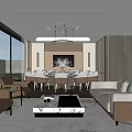 Modern Private Box Interior Design With Round Dining Table Comfortable Sofa Large Windows And Chandelier 3d model