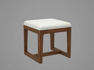 Modern Wooden Stool With White Cushioned Seat And Sturdy Square Frame Design 3d model