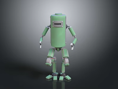 Green Robot 3D Model With Cylindrical Body Arms And Legs 3d model