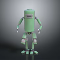Green Robot 3D Model With Cylindrical Body Arms And Legs