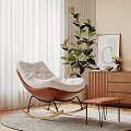 Cozy White Padded Wooden Rocking Chair With Footstool By Window On Grey Rug With Green Plant