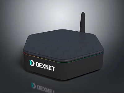 DEXNET Black Wireless Computer Network Device With External Antenna And Connectivity Features 3d model