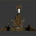 Vintage Field Artillery Weapon with Long Barrel Metal Carriage and Wheels