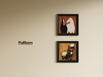 Abstract Paintings With Black Frames Hanging On Wall Featuring Black White Figures Floral Elements Poliform 3d model