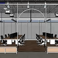 Modern Open Public Office Space With Desks Computers Large Windows And City View