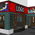 Traditional Style Store with Red Blue Exterior Cartoon Characters and Wine Racks
