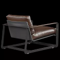 Modern Minimalist Brown Single Leather Sofa With Black Metal Frame for Living Room