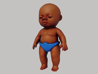 Baby With Brown Skin Standing In Blue Diaper And Closed Eyes On Gray Background 3d model