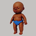 Baby With Brown Skin Standing In Blue Diaper And Closed Eyes On Gray Background