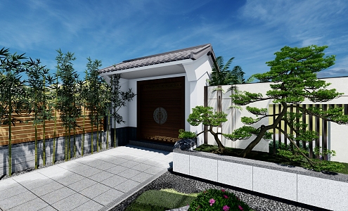 New Chinese style fence door head 3d model