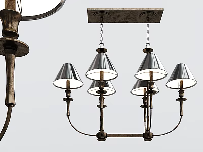 Stylish Vintage Industrial Chandelier With Five Conical Lampshades And Metal Frame 3d model