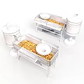 Stainless Steel Buffet Warming Trays with Food Items and White Lids
