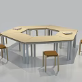 Stylish Brown Leisure Chairs Around Light Hexagonal Table In Casual Seating Space 3d model