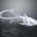 Detailed Fish Skeleton Organ Anatomical Structure 3D Render in White Isolated on Black Background