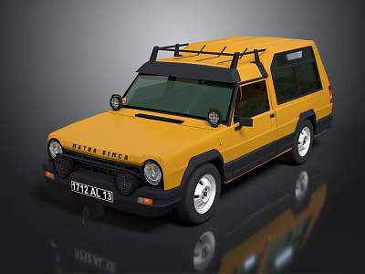 Yellow Off Road Military Vehicle With Roof Rack And Round Headlights 3d model