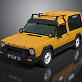 Yellow Off Road Military Vehicle With Roof Rack And Round Headlights