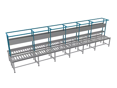 Industrial Conveyor Equipment With Metal Frame Blue Guardrails And Roller Structure 3d model