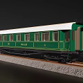 Classic Green And White Train Carriage With Multiple Windows On Rail Tracks
