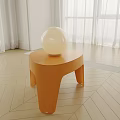 Modern Orange Side Table With Triangular Top And Curved Legs Holding White Globe Lamp 3d model
