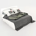 Modern Double Bed With White Headboard And TYPE Printed Pillows Gray Bedspread 3d model