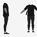 Black Shirt With Striped Sleeves Casual Outfit Matching Pants And Shoes