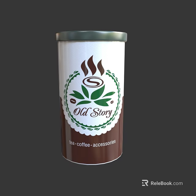 Old Story Coffee Canister With Tea Coffee Accessories And Cup Design 3d model 