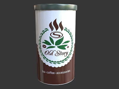 Old Story Coffee Canister With Tea Coffee Accessories And Cup Design 3d model