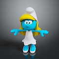 Smurfette Animated Character With Blue Skin Yellow Hair White Dress And Outstretched Arms