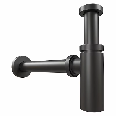Modern Washbasin Design With Black Faucet And Curved Metal Handles 3d model