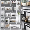 Modern Wall Mounted Cabinets Design With Decorative Glass Jars And Potted Plants