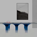 Modern Console Table With Glass And Blue Gradient Base Decorative Items And Abstract Wall Art 3d model