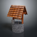 Traditional Well Structure With Wooden Shingle Roof Stone Base And Bucket