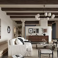 Modern Living Room Interior With Wooden Beam Ceiling Sofa And Decorative Art