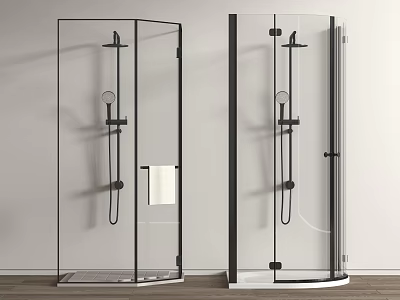 Modern Glass Shower Enclosure With Black Frame Shower Head And White Towel 3d model