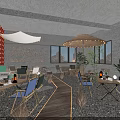 Cozy Restaurant Interior With Warm String Lights Wooden Tables Chairs Windows And Green Plants