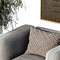 Light Gray Single Sofa With Patterned Pillow Side Table Vase Green Plants And Wall Art 3d model