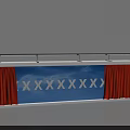 Formal Podium Setup With Red Curtain And Four Suited Figures Standing