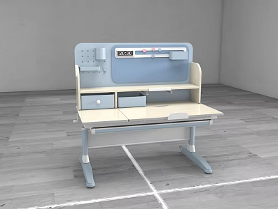 Modern Children's Desk with Blue and Beige Design Study Storage Drawers and Shelf 3d model