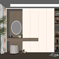 Simple Wardrobe Dressing Table Dressing Stool Curtain Makeup Mirror 3d model