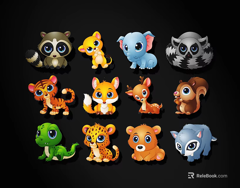 Cute Colorful Cartoon Animal Wall Decor Featuring Raccoon Fox Tiger And Squirrel Designs 3d model 