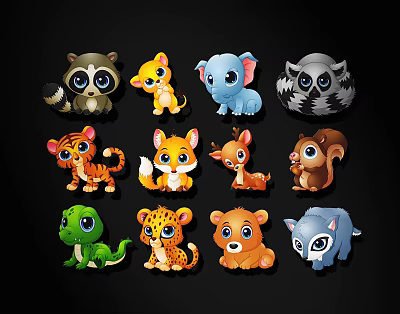 Cute Colorful Cartoon Animal Wall Decor Featuring Raccoon Fox Tiger And Squirrel Designs 3d model