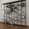 Modern Black Metal Frame Bookcase With Wooden Shelves Books Green Plants And Decorations