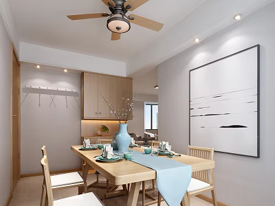New Chinese Restaurant Ceiling Fan Dining Table Hanger Decoration Hanging Painting 3d model